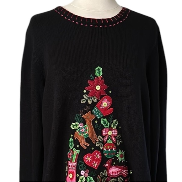 QUACKER FACTORY Vintage Christmas Sweater Light Up Embroidered Holiday Medium - Picture 3 of 17